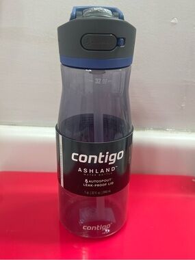 Contigo Clear Smoky Water Bottle with Gray Lid and Blue Accent